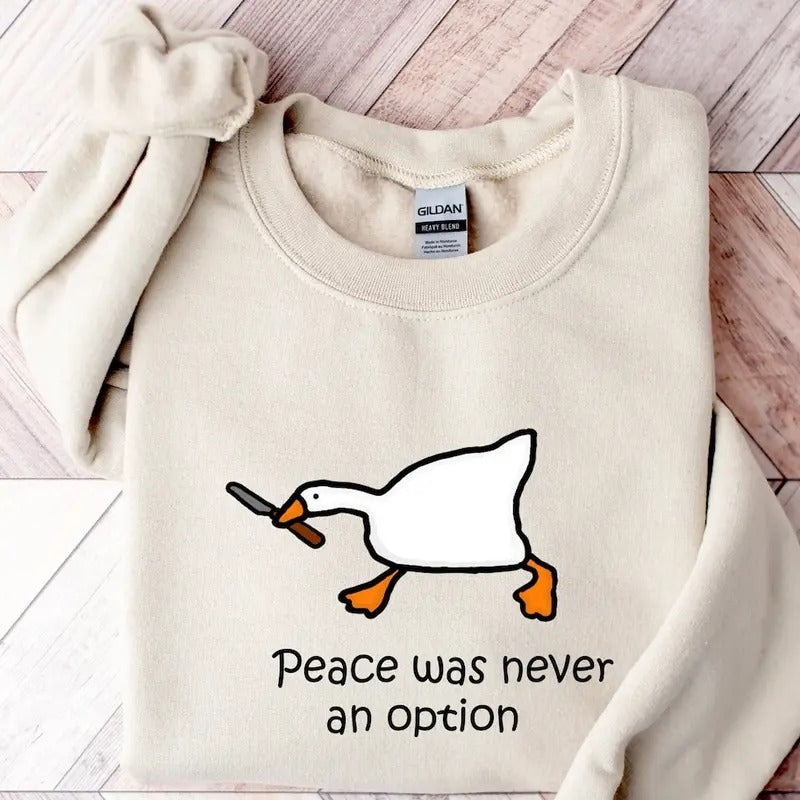 Peace Was Never An Option Sweatshirt, Murder Duck Sweatshirt, Funny Duck Hoodie, Funny Goose Sweater Cotton Menswear...