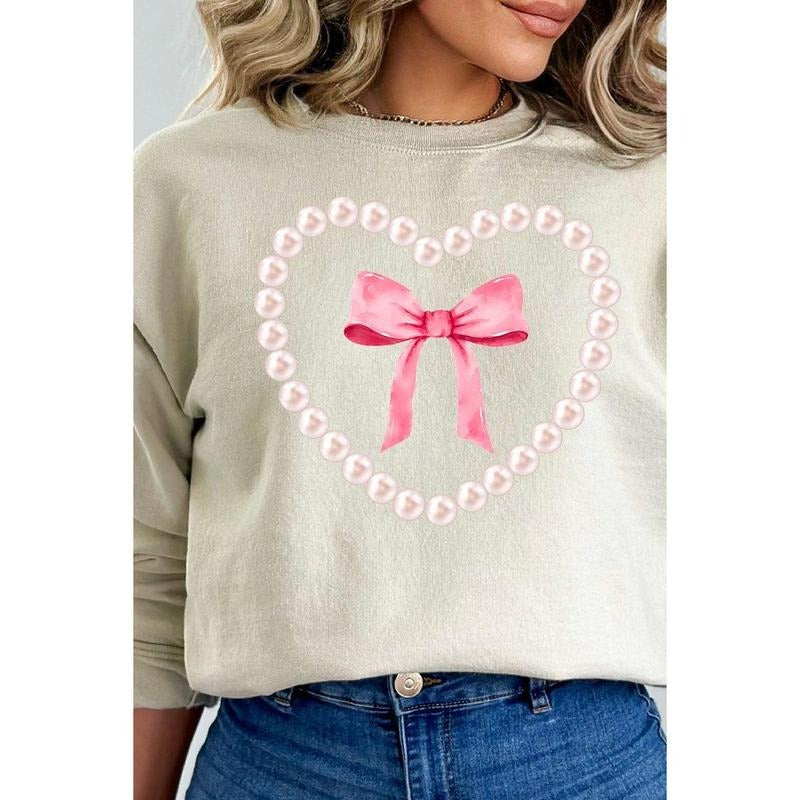 Pearl Heart Coquette Bow Heavy-weight Crew Sweatshirt Shirt Hoodie | PrintMintTees.com