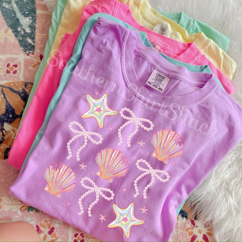 Pearls Starfish And Shells t shirt  | neon violet  comfort colors t shirt Hoodie Sweatshirt | PrintMintTees.com