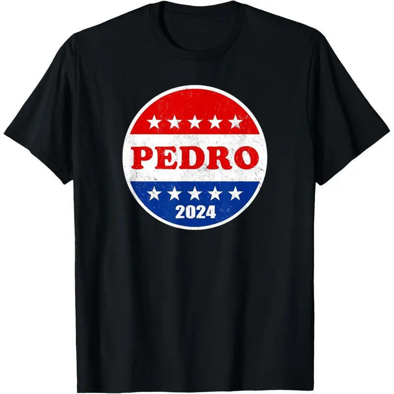Pedro 2024 Red White and Blue Voter Button Funny Political T-Shirt made in usa Hoodie Sweatshirt | PrintMintTees.com