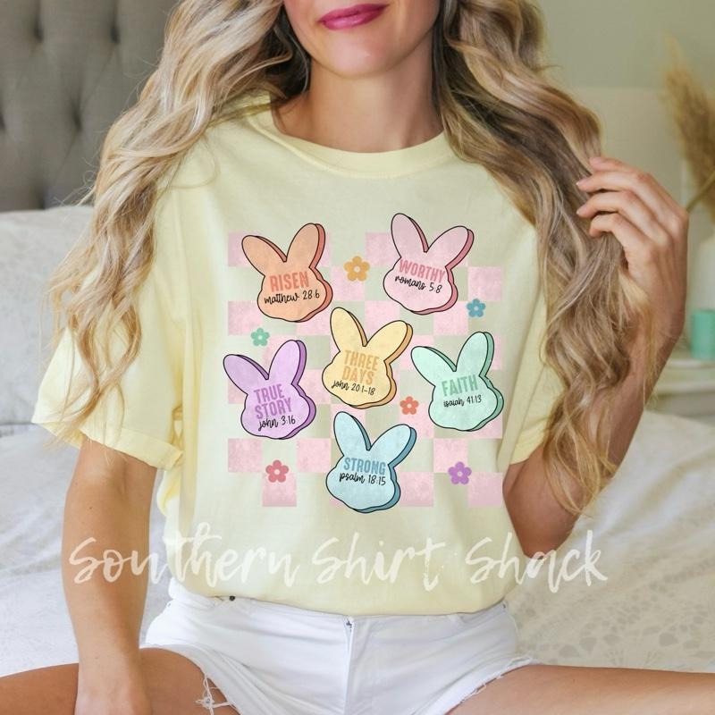 Peeps and Bible Verses | Easter T shirt |  yellow  comfort colors t shirt Hoodie Sweatshirt | PrintMintTees.com