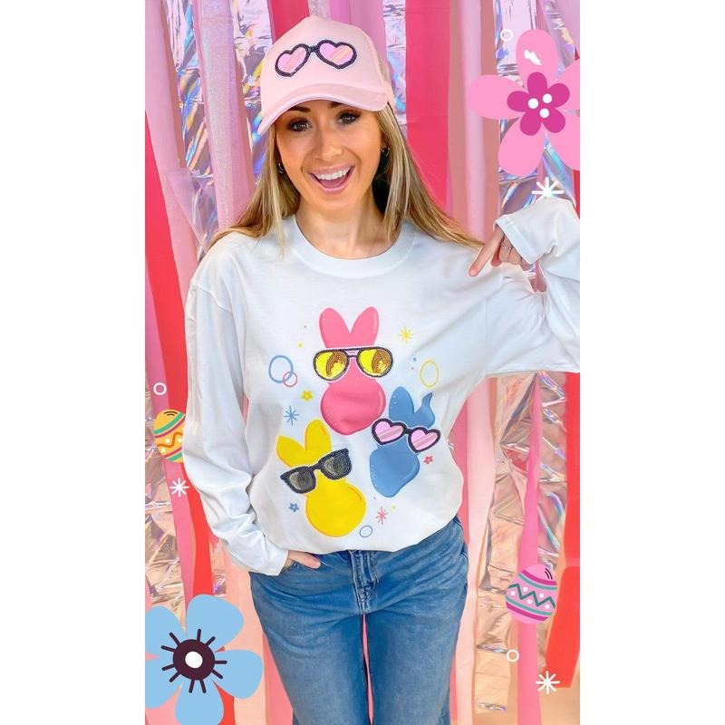 Peeps with Sequin Sunglasses Easter Graphic Long Sleeve T-Shirt Hoodie Sweatshirt | PrintMintTees.com