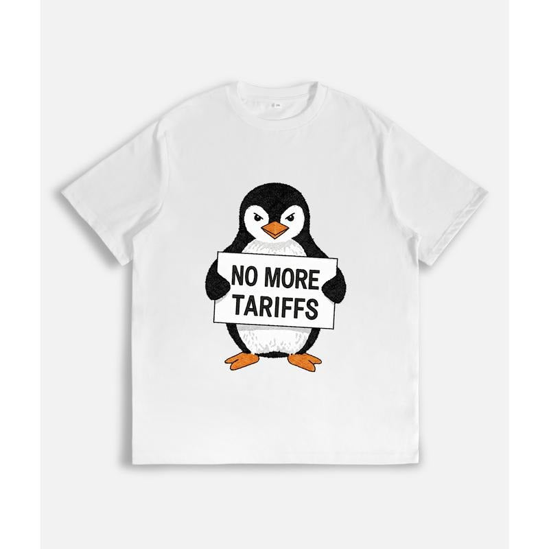 Penguin Holding a Sign Saying "NO MORE TARIFFS" on a T - Shirt style 02 Hoodie Sweatshirt | PrintMintTees.com