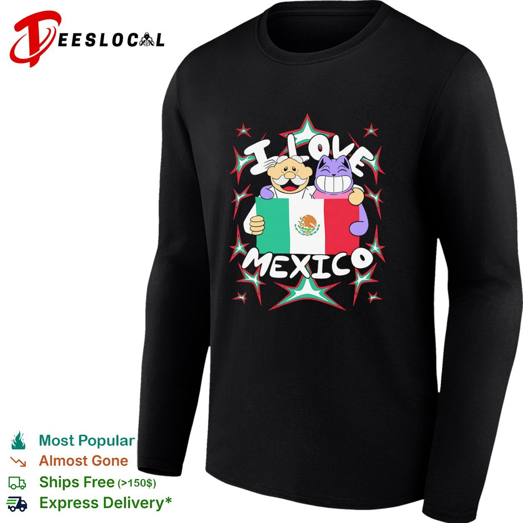 Pepe Le Pew and Felix the Cat I Love Mexico Flag Shirt