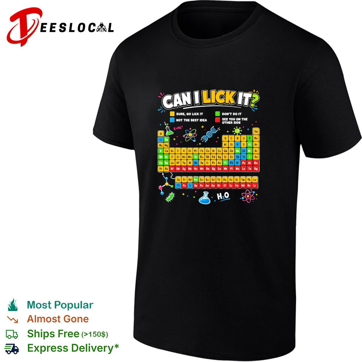 Periodic table chemistry joke science icons can I lick it shirt