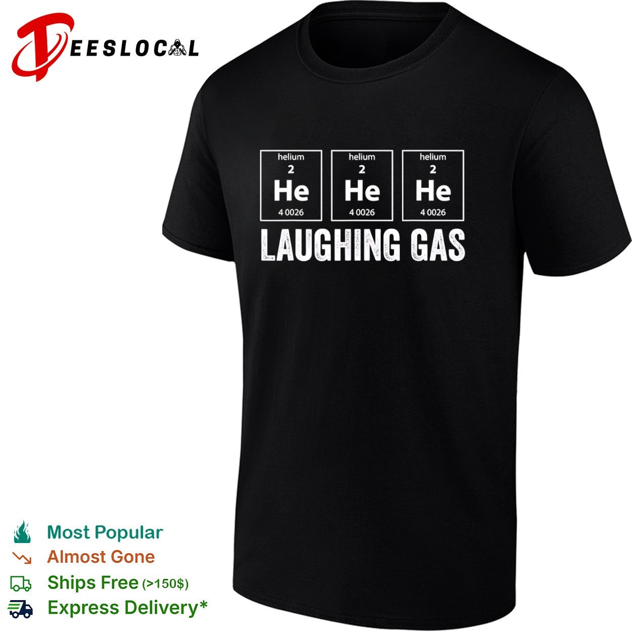 Periodic table helium 2 he 4 0026 laughing gas shirt