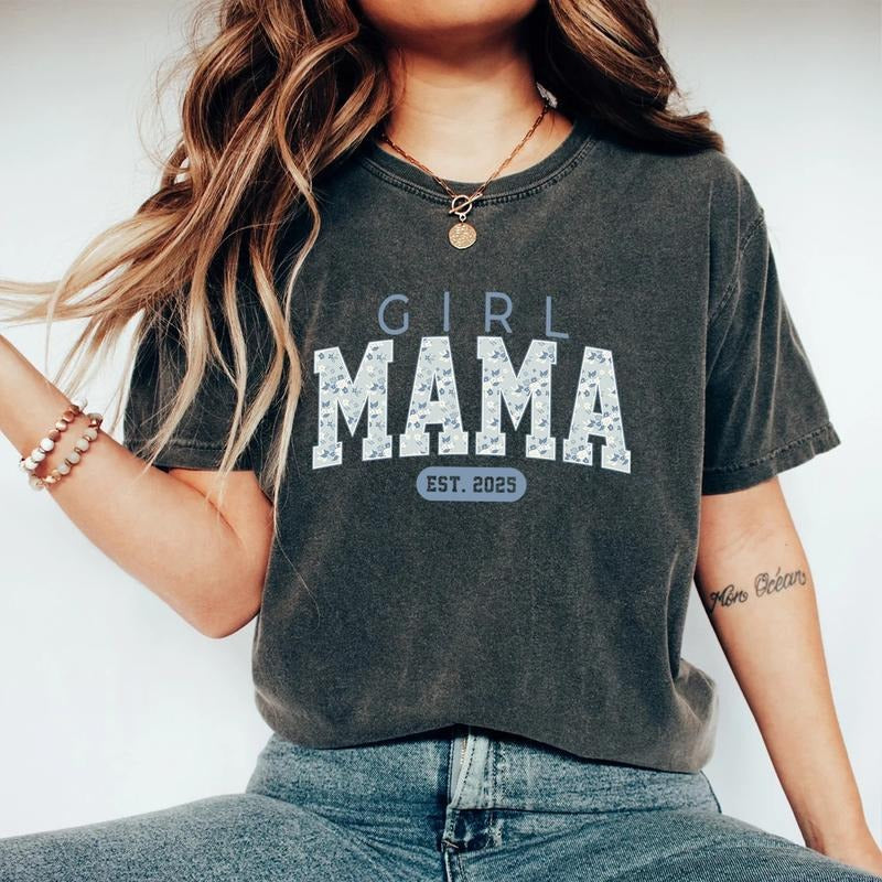 Personalized Girl Mama Shirt | Custom Mama T-shirt | Floral Girl Mom Tee | Mother's Day Gift | Baby Shower Gift Hoodie,...