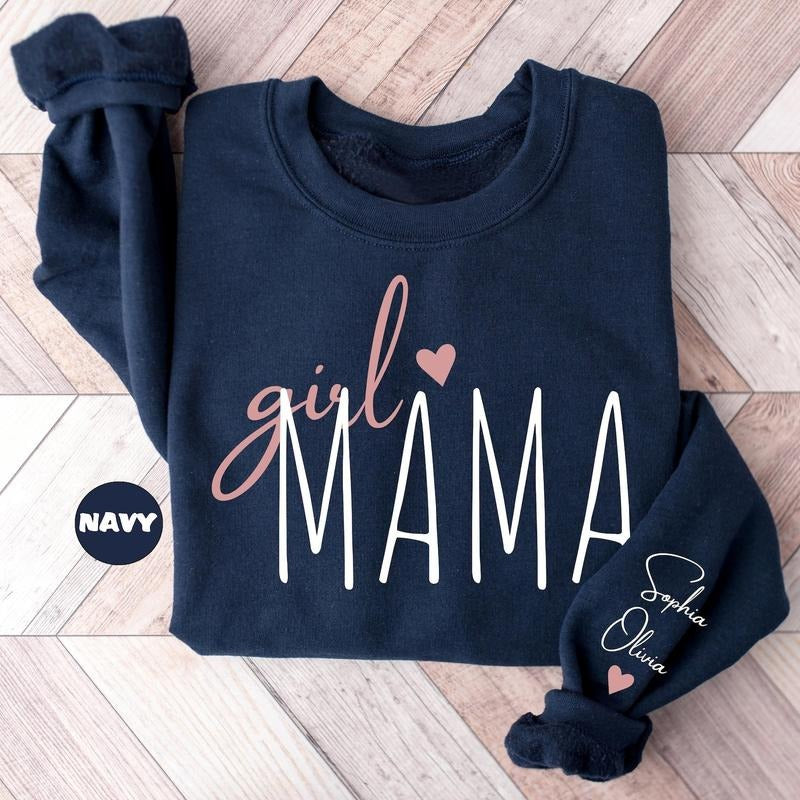 Personalized Girl Mama Sweatshirt, Custom Mom Of Girls Hoodie, New Mama Outfit, Baby Announcement Momma Clothing, Cute...