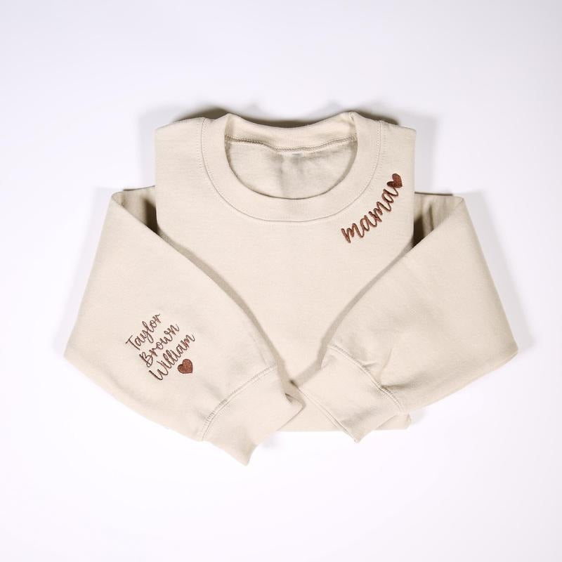 Personalized Mama Embroidered Sweatshirt With Kids Names On Sleeve, Personalized Mom Embroidery Crewneck, Birthday Mommy...
