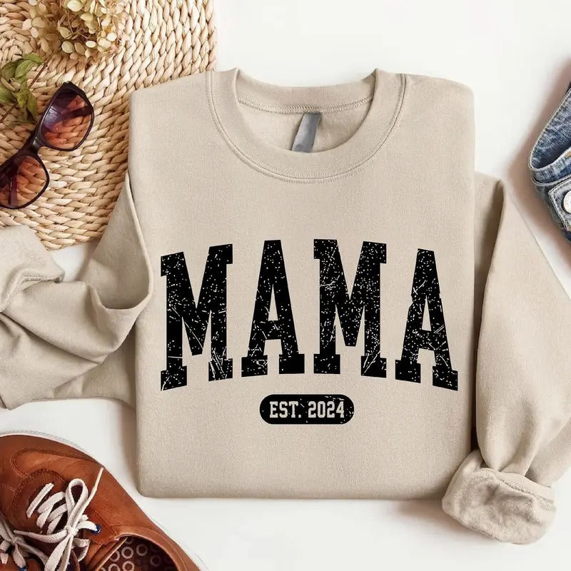 Personalized Mama Est Sweatshirtcustom Mom Sweatshirtnew Mom Giftmama Crewneckmothers Day Giftbaby Announcementwife...