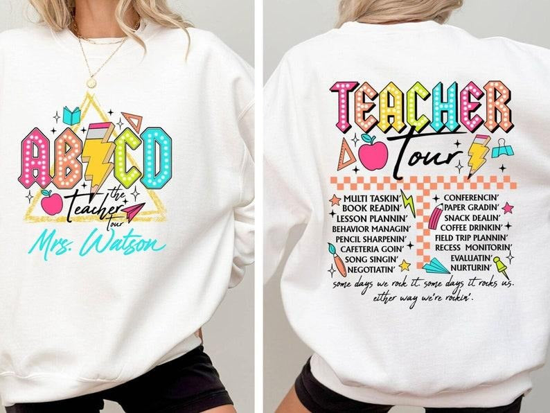 Personalized Retro Teacher Shirt, ABCD Teacher Tour Shirt, Back To School Shirt for Teacher, Custom Kindergarten Teacher...