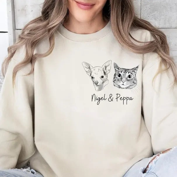Pet Sweatshirt with Personalized Pet Sketch | Cozy Gift for Pet Lovers Shirt Hoodie | PrintMintTees.com