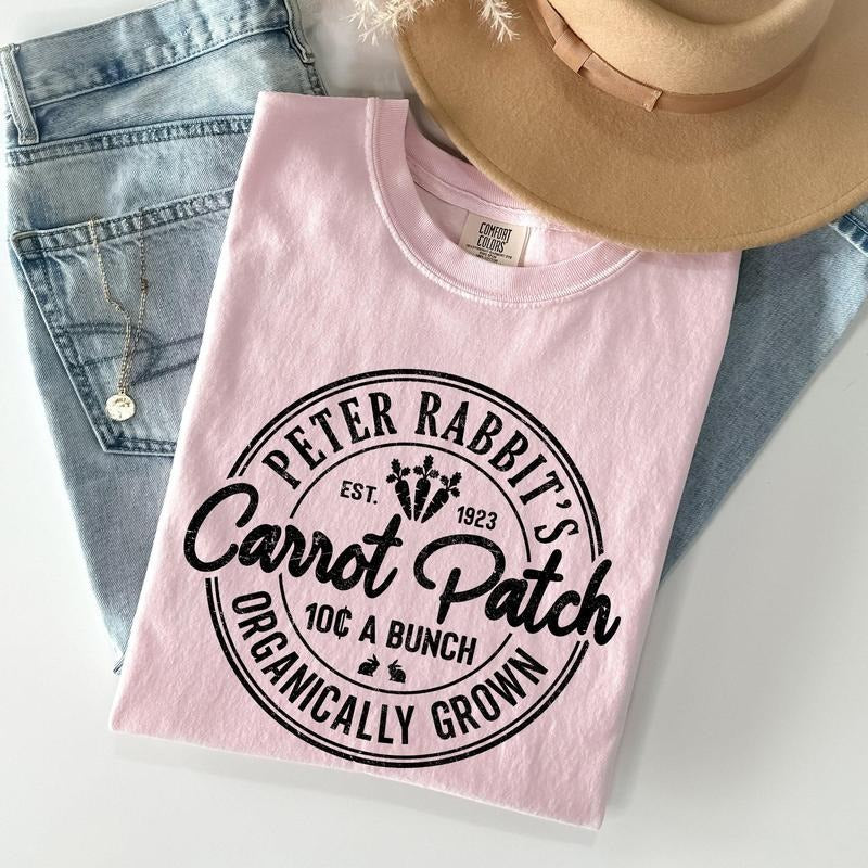 Peter Rabbit's Carrot Patch, Retro Farm Sign, Easter Comfort Colors Tshirt, Women's Crew Neck, Crewneck Hoodie Sweatshirt