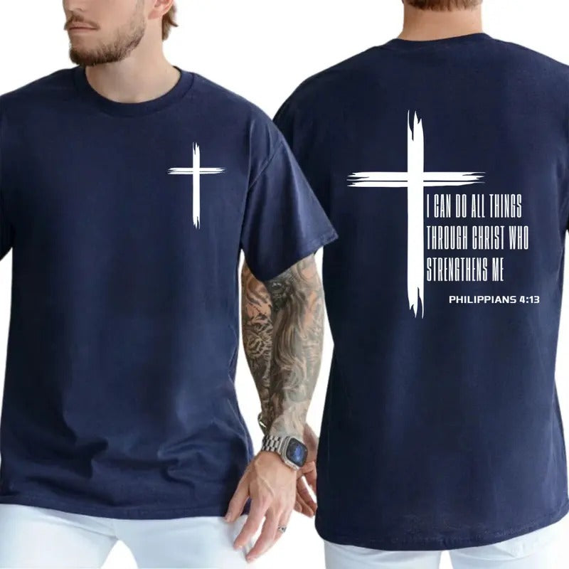 Philippians 4:13 T-Shirt - Bold Cross Design with Scripture Verse for Spiritual Strength and Motivation, Unisex T-Shirts,...