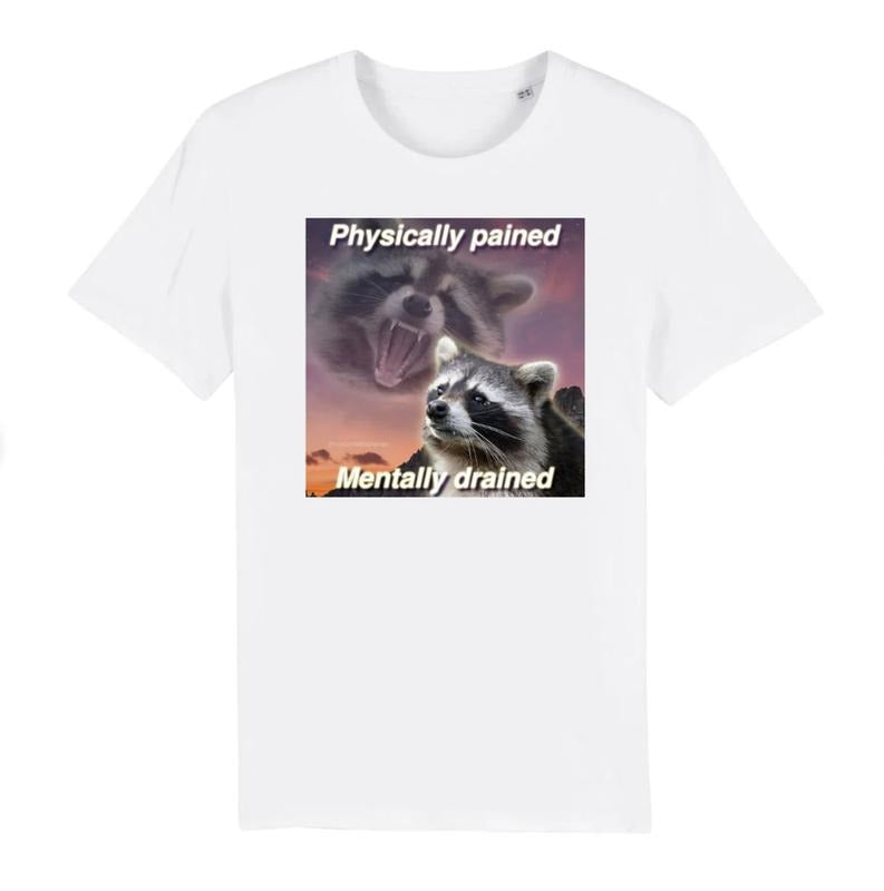 Physically Drained Mentally Pained Funny Raccoon Meme T-Shirt Menswear Top Underwear Tshirt Streetwear Hoodie Sweatshirt