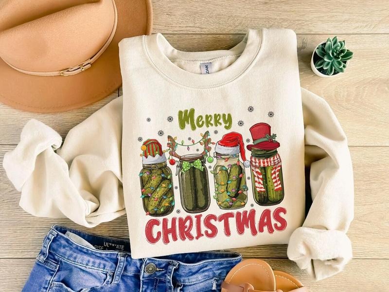 Pickle Merry Christmas Sweatshirt, Christmas Pickle Sweatshirt, Happy New Year Sweatshirt, Merry Christmas Sweater Shirt...