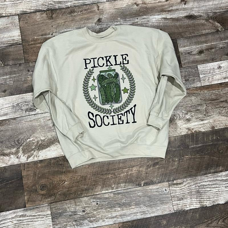 Pickle Society Tan Crewneck Sweater  - Unisex Fit - Cotton sweatshirt Shirt Hoodie | PrintMintTees.com
