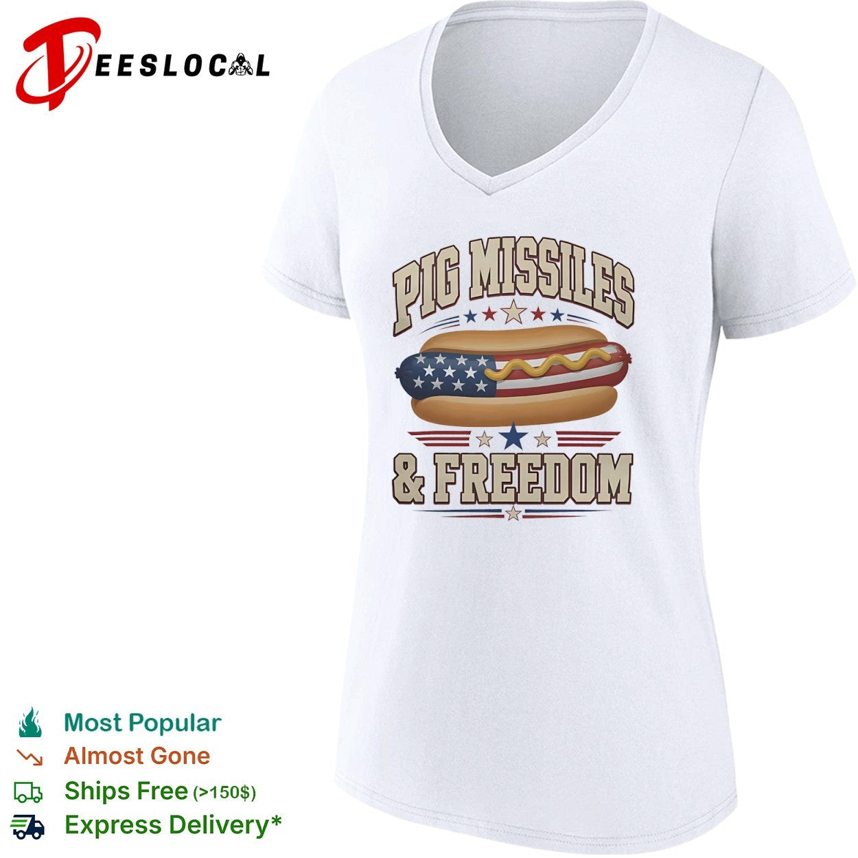 Pig Missiles and Freedom Hot Dog American Flag Patriotic Fourth of July July shirt
