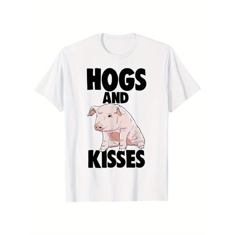 Pig Print, Men's Cotton T-shirt, Graphic Tee Men's Outdoor Clothes, Men's Clothing, Casual Short Sleeve Crew Neck...