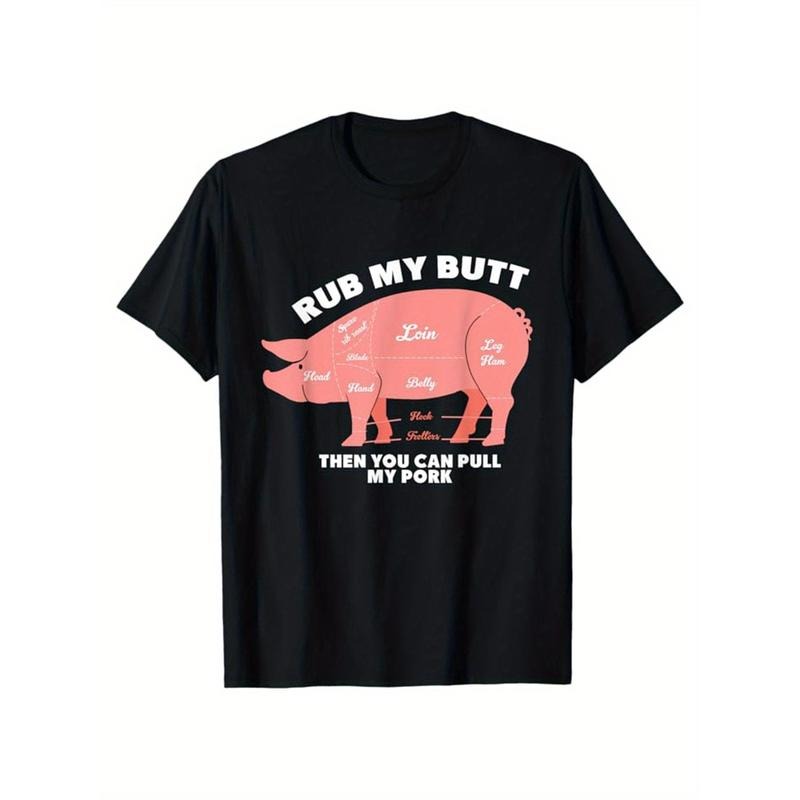 Pig Print, Men's Cotton T-shirt, Graphic Tee Men's Outdoor Clothes, Men's Clothing, Casual Short Sleeve Crew Neck...