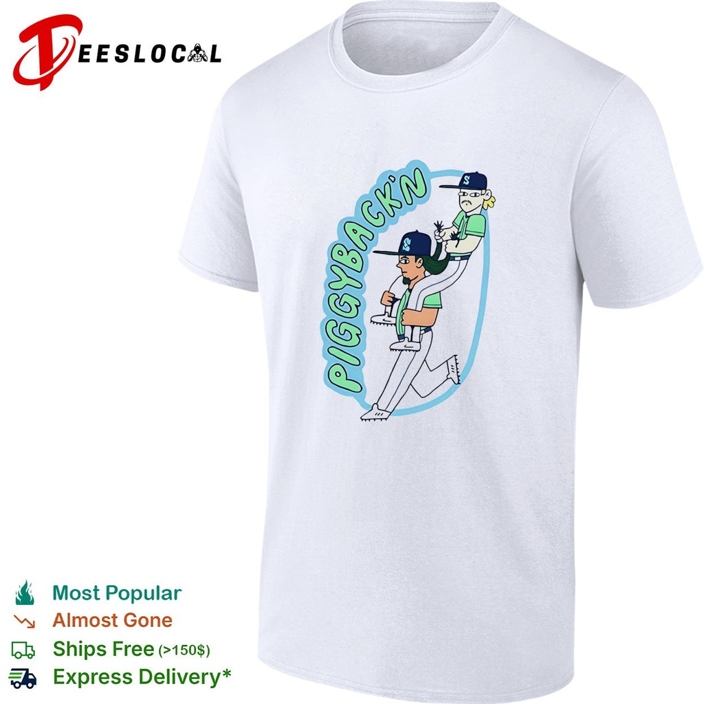 Piggybackn baseball players long hair funny shirt