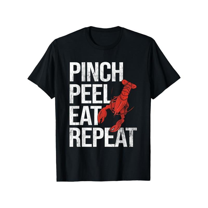 Pinch Peel Eat Repeat Crawfish Seafood Boil Lobster Crayfish T-Shirt, 100% Cotton, Casual Crew Neck, Short Sleeve,...