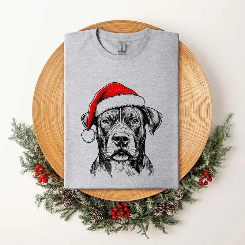 Pitbull, Santa, Dog, Christmas, Dog Lover, Pet T-Shirt, Soft Style Tee, Women's Graphic Tshirt Hoodie Sweatshirt