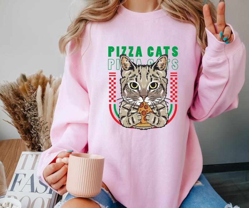 Pizza Cat Crewneck Sweatshirt Shirt Hoodie | PrintMintTees.com