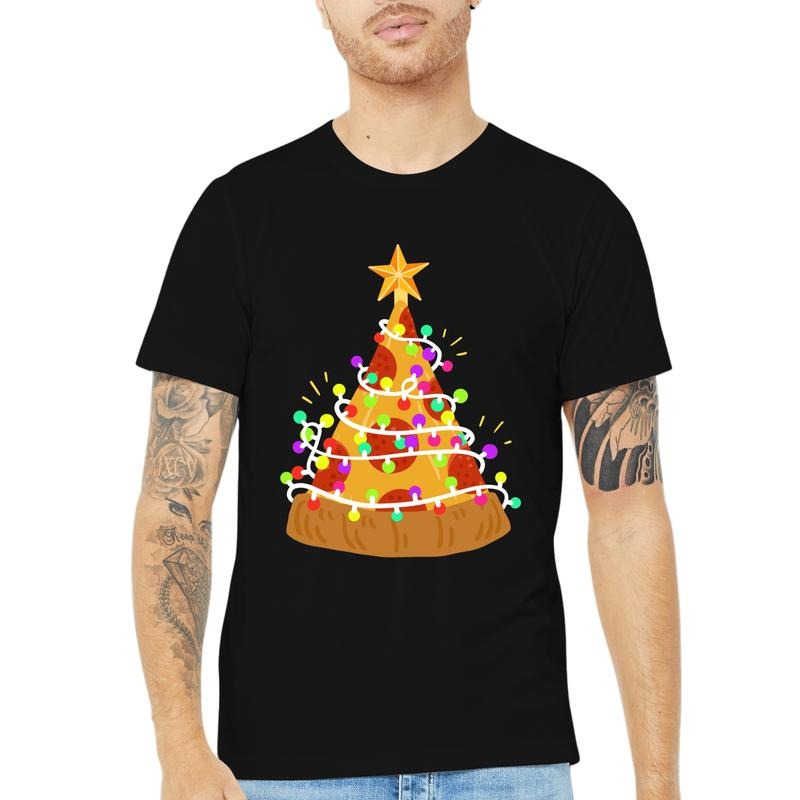 Pizza Christmas Tree Shirt: A Festive Fusion of Food and Holiday Spirit, Men's Fashion Trend Pure Cotton Round Neck Tee,...