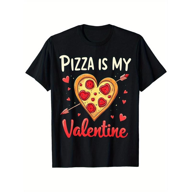Pizza Is My Valentine Valentines Day Heart Pepperoni Lover T-Shirt Street Style Sleeve Tee, Comfort Fit Man'S Tee Ultra...