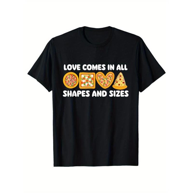 Pizza Printed, Men's Cotton T-shirt, Food Graphic Tee Men's Outdoor Clothes, Men's Clothing, Casual Short Sleeve Crew...