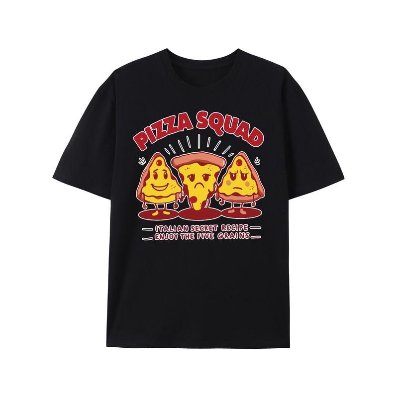 Pizza Squad Print Men's Short Sleeve T-Shirt, Trendy Versatile Breathable Tee For Everyday Wear made in usa Hoodie Sweatshirt