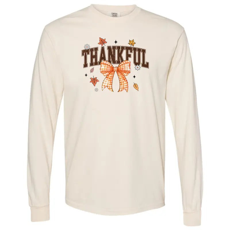 Plaid Bow Thankful Long Sleeve Comfort Colors T-Shirt 'NLB' Hoodie Sweatshirt | PrintMintTees.com