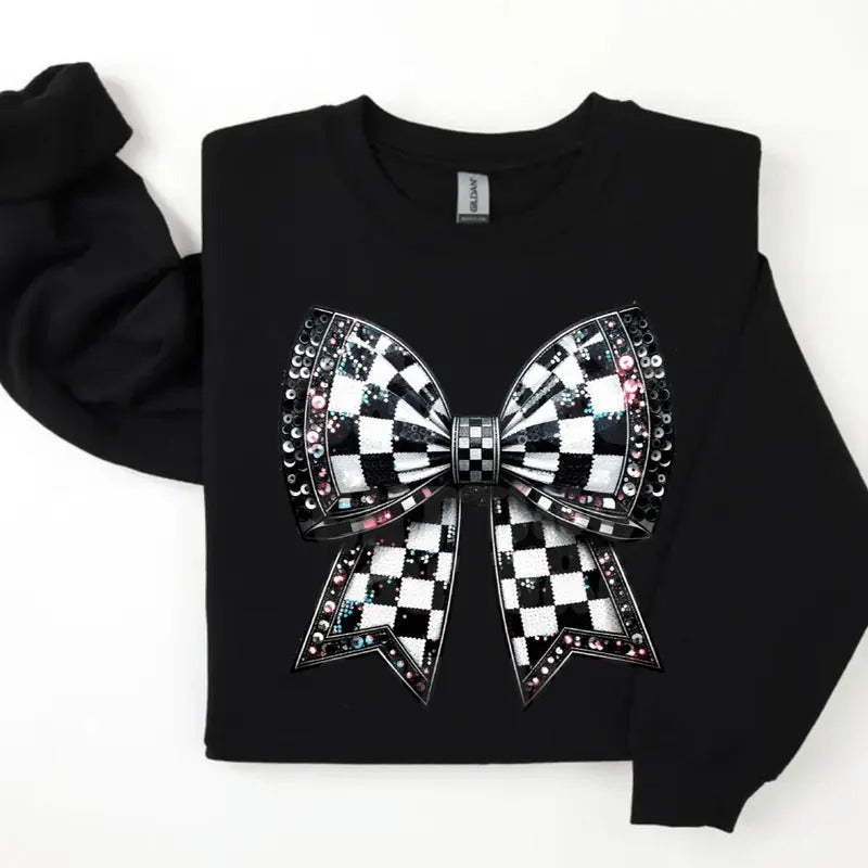 Plaid Coquette Bow Coquette Checkered Bow Fall Shirt Retro Checkered Bow Shirt Girly Fall Shirt Shirt Hoodie Sweatshirt