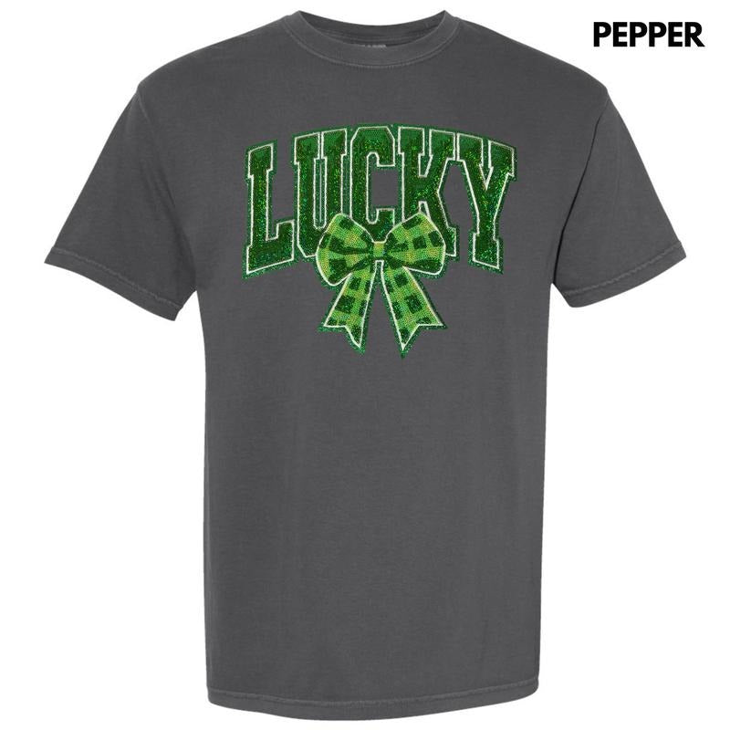 Plaid Lucky Bow Sequin Patch Comfort Colors T-Shirt Hoodie Sweatshirt | PrintMintTees.com