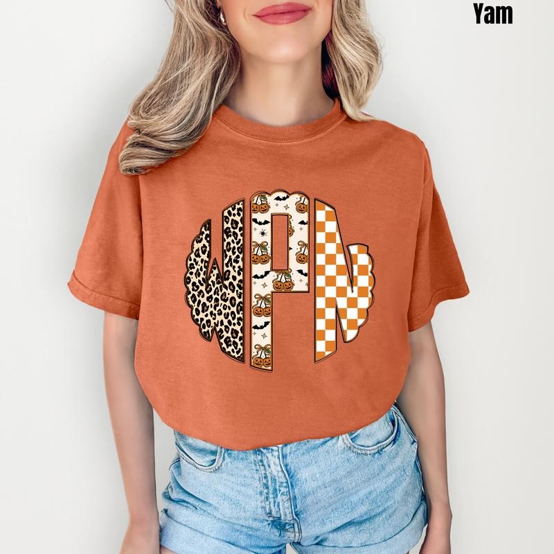 Plain Halloween Theme Monogram Comfort Colors T-Shirt 'NLB' Hoodie Sweatshirt | PrintMintTees.com
