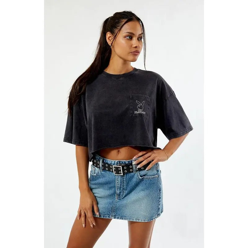 Playboy Women's By PacSun Boxy Cropped T-Shirt Hoodie Sweatshirt | PrintMintTees.com