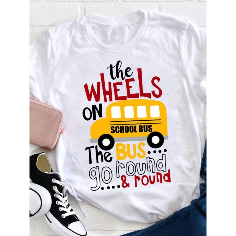 Playful T - Shirt with School Bus Theme: "the WHEELS ON The BUS... go round & round" Catchy Design style 02 Hoodie...