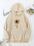 Plus Size Floral Print Drop Shoulder Drawstring Hoodie, Fashion Casual Pocket Hooded Sweatshirt for Daily Outdoor Wear, Women Plus Clothing for Fall & Winter