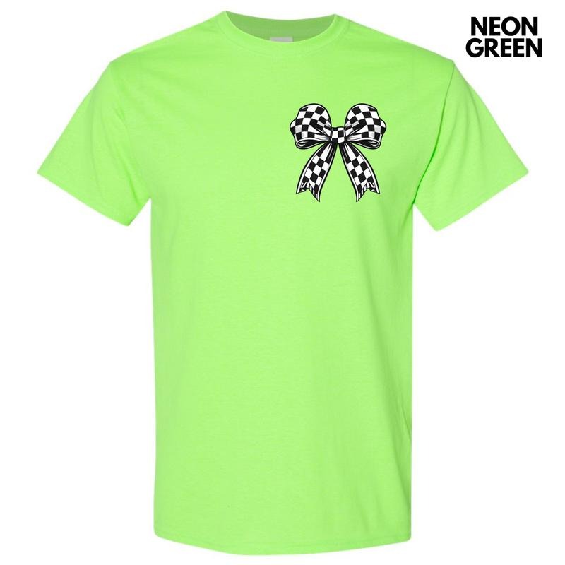 Pocket Size - Black Checkered Bow Gildan Short Sleeve T-Shirt 'NLB' Hoodie, Sweatshirt | PrintMintTees.com