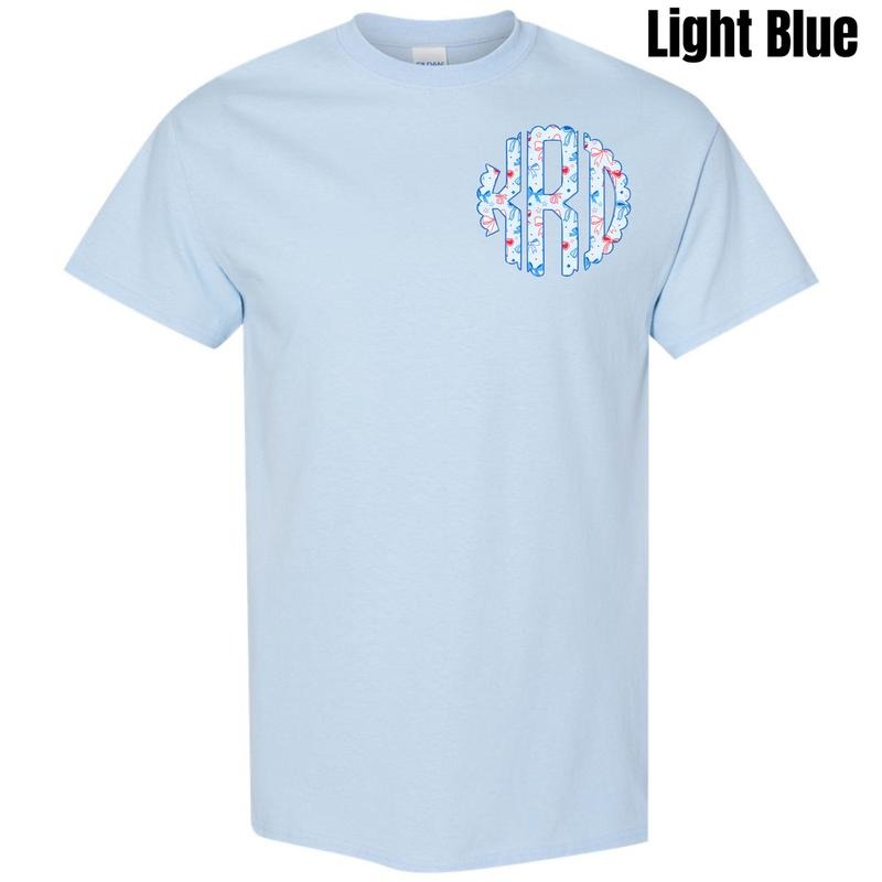 Pocket Size - Blue USA Bows Monogram Gildan Short Sleeve T-Shirt 'NLB' Hoodie Sweatshirt | PrintMintTees.com