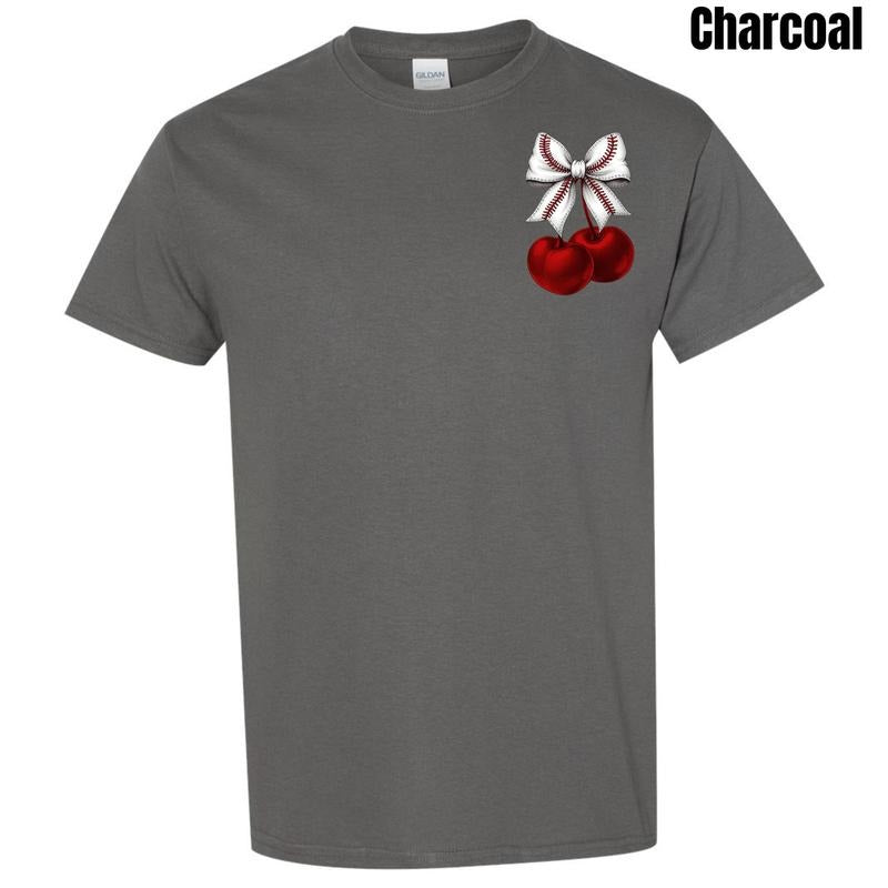 Pocket Size Cherries Baseball Bow Gildan Short Sleeve 'NLB' Shirt Hoodie Sweatshirt