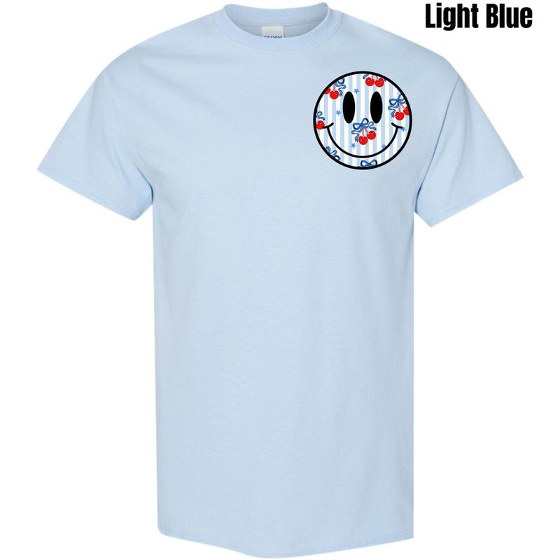 Pocket Size - Cherry Stripe Happy Face Gildan Short Sleeve T-Shirt 'NLB' Hoodie Sweatshirt | PrintMintTees.com