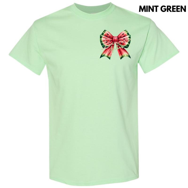 Pocket Size -Summer Watermelon Bow Gildan Short Sleeve T-Shirt 'NLB' Hoodie Sweatshirt | PrintMintTees.com