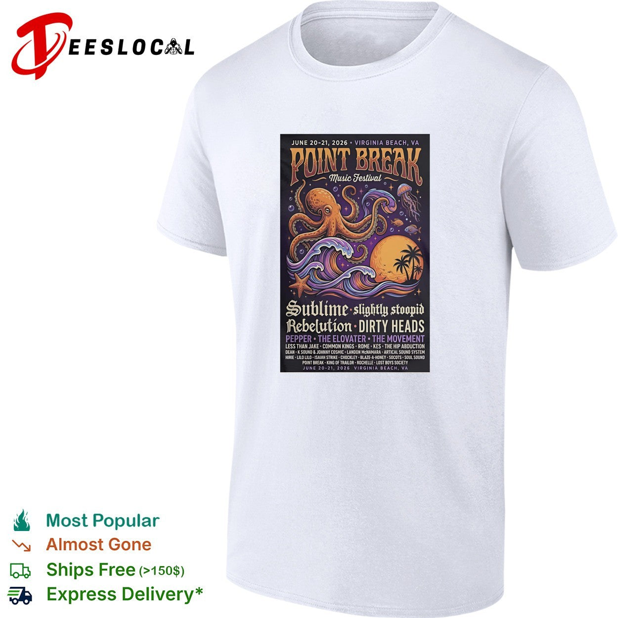 Point Break Music Festival Virginia Beach octopus poster shirt