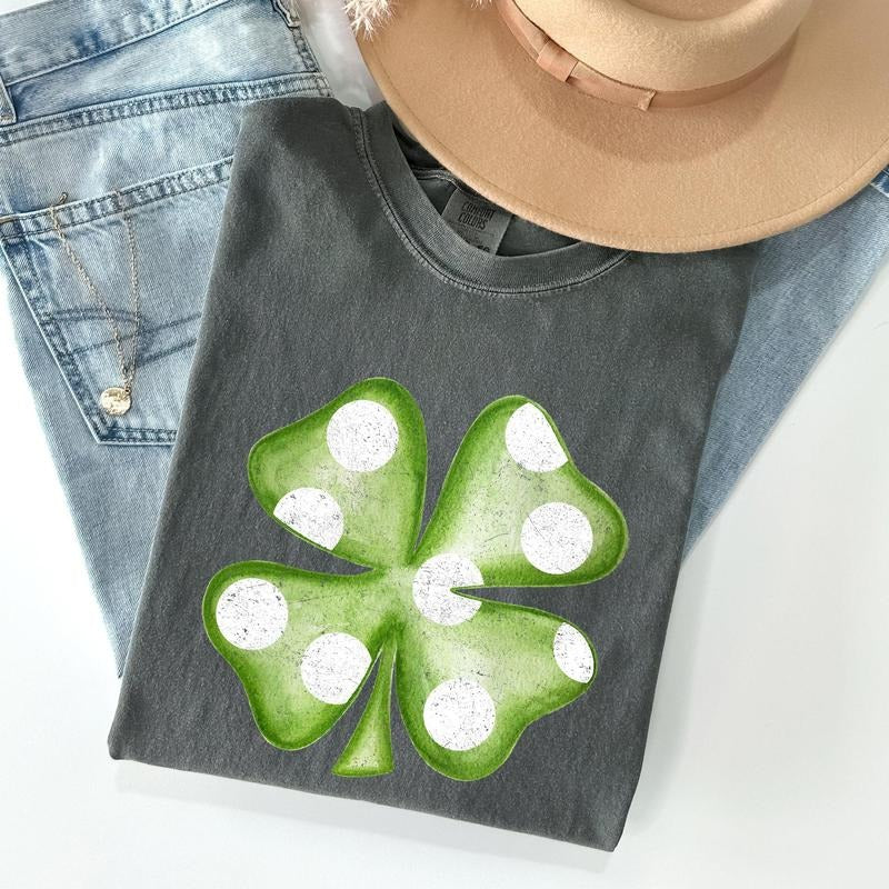 Polka Dot Shamrock, Retro, Vintage, St Patrick's Day Comfort Colors Tshirt, Women's Crew Neck, Crewneck Hoodie Sweatshirt