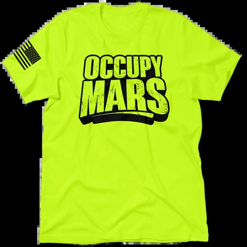 Occupy Mars Hi Visibility Safety Yellow Work T-Shirt Jersey Quality Cotton/Poly Blend Top with Blue Collar Casual Apparel...