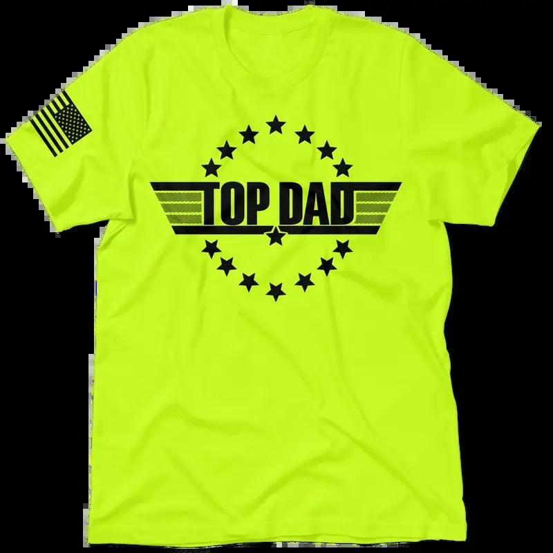 Top Dad Hi Visibility Safety Yellow Work T-Shirt Jersey Men's 30-Day Guarantee Quality Cotton/Poly Blend Top with Blue...