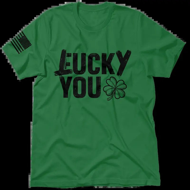 Lucky You Kelly Green Work T-Shirt Jersey Men's 30-Day Guarantee Quality Cotton/Poly Blend Top with Blue Collar Hoodie,...