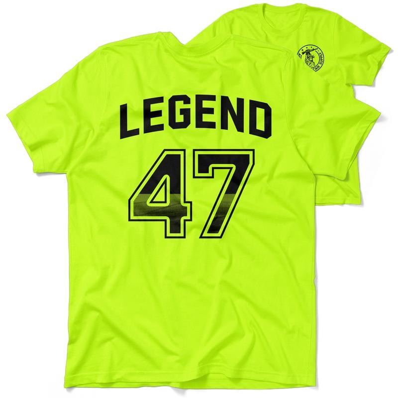 47 Legend Hi Visibility Safety Yellow Work T-Shirt Jersey Men's 30-Day Guarantee Quality Cotton/Poly Blend Top with Blue...